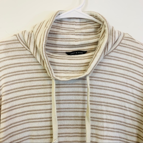 Lucky Brand Bonnie Chance Cowl Neck Beige Striped Sweater - Picture 5 of 12